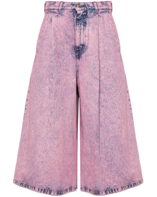 Marni Pink Marble-effect Wash Wide-leg Denim Shorts