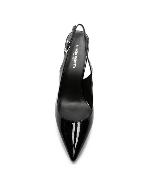 SERGIO MORETTI FIRENZE Black Patent-Finish Slingback Pumps