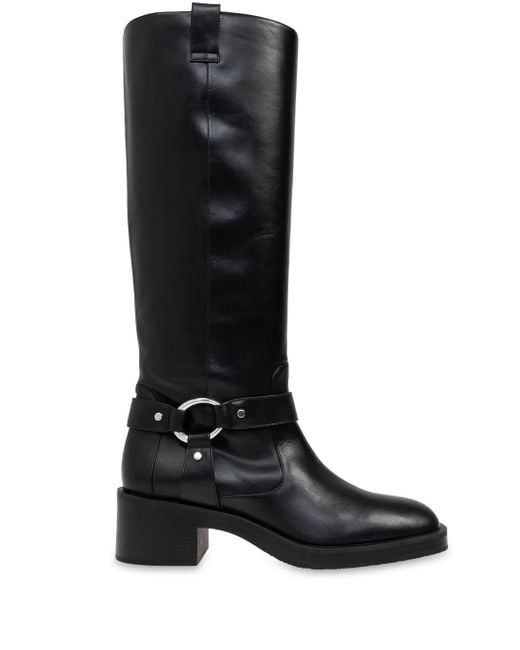 Stuart Weitzman Black Jax Leather Biker Boots