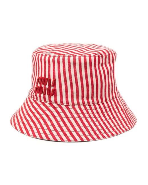 Miu Miu Red Reversible Bucket Hat With Pouch