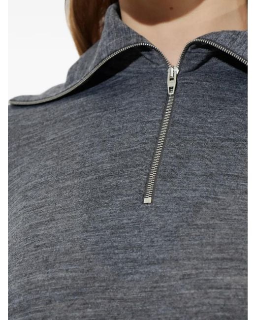 Jil Sander Gray Quarter-Zip Stand-Up Collar Top