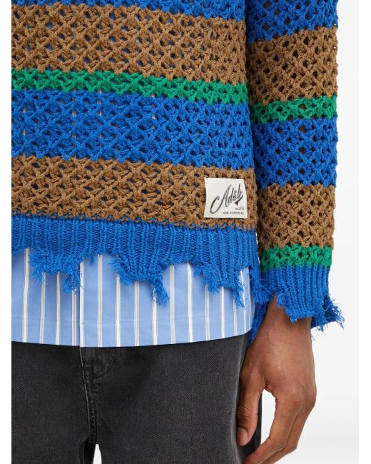 ANDERSSON BELL Blue Gestreifter Pullover mit ausgefranstem Saum