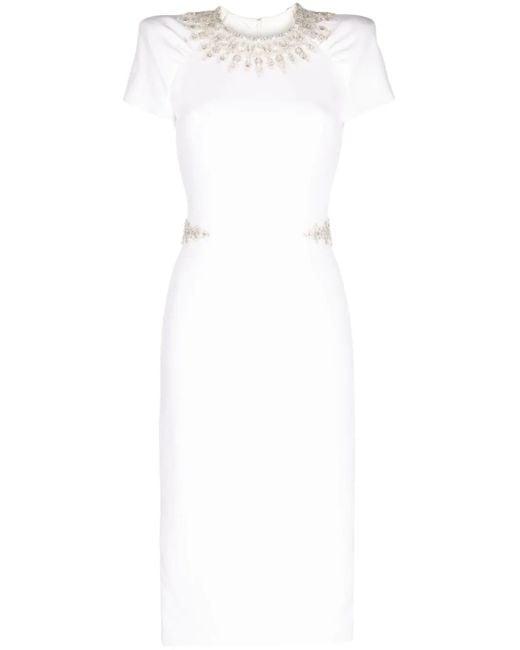 Jenny Packham White Ines Midikleid Mit Perlen