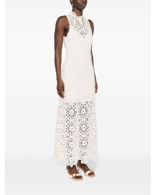 Maje White Pearl-embellished Crochet Maxi Dress