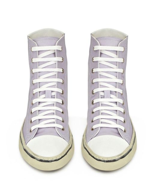 Saint Laurent White Malibu Mid-top Sneakers In Crepe Satin And Smooth Leather