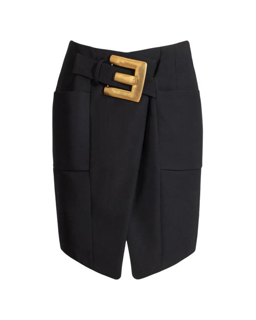 Balmain Black Belted Grain De Poudre Skirt