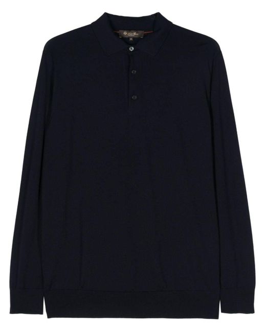 Loro Piana Blue Fine-knit Polo Shirt for men