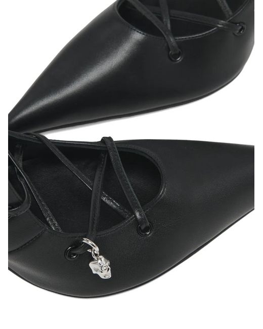 McQueen White Ghillie Lace-Up Skull-Charm Mules