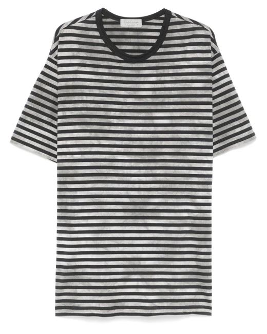 メンズ Yohji Yamamoto ストライプ Tシャツ Black