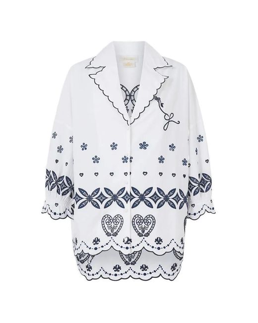 Camilla White A Tiled Wonderland Embroidery-Details Shirt