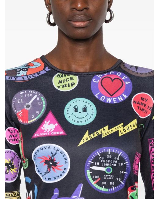 Chopova Lowena Blue Graphic-Print Long-Sleeve T-Shirt