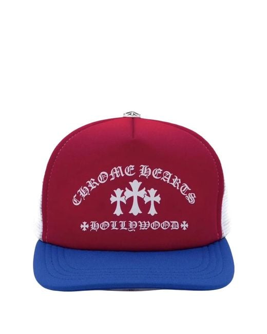 Chrome Hearts Red Triple Cross Hollywood Trucker Hat for men