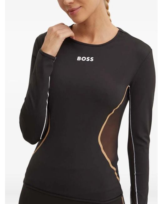 Boss T-Shirt Met Mesh Vlak in het Black