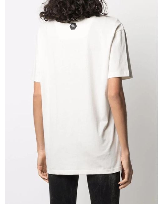 Philipp Plein White Crystal Logo T-Shirt