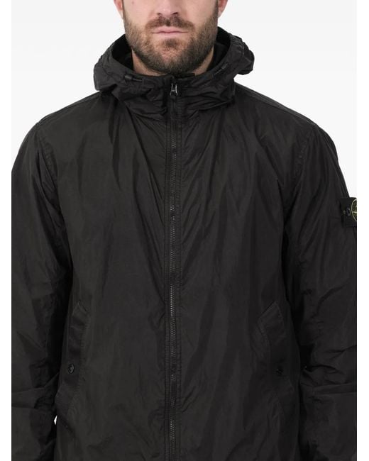 Stone Island Black Logo-Patch Hooded Jacket for men