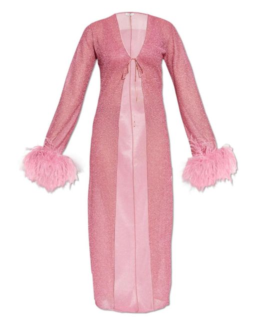 Oseree Pink Lumière Plumage Feather-Trimmed Dress