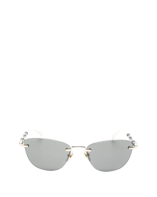 Gucci White Bamboo Rimless Cat-Eye Frame Sunglasses