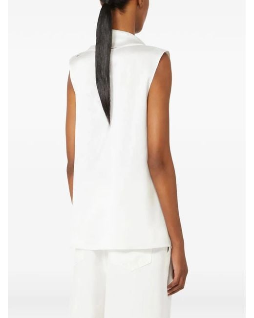 Max Mara White Drape Sleeveless Blouse
