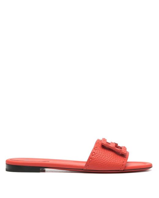 Fendi Red Baguette Leather Sandals