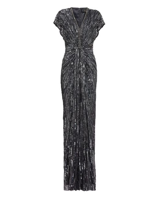 Jenny Packham Gray Zola Sequin-Embellished V-Neck Maxi Dress
