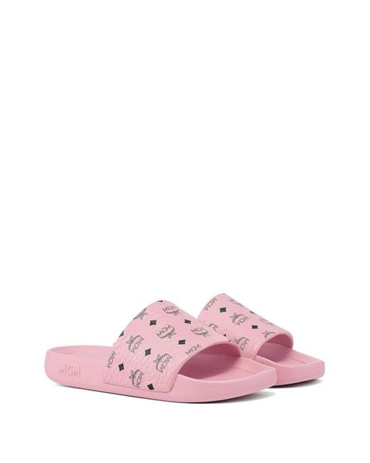 MCM Pink Monogram-Print Slides