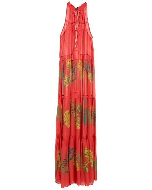 Amir Slama Red Palm Leaf Print Maxi Dress