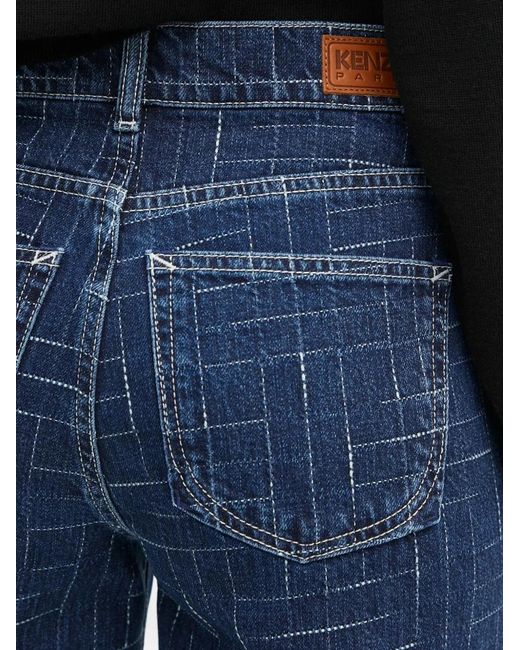 KENZO Blue Grid-Pattern Jeans