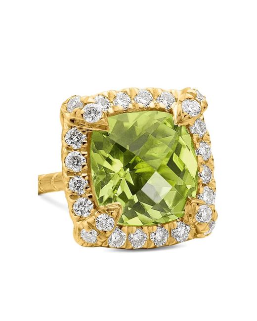 David Yurman Metallic 18Kt Petit Chateleine Peridot And Diamond Stud Earrings (5Mm)