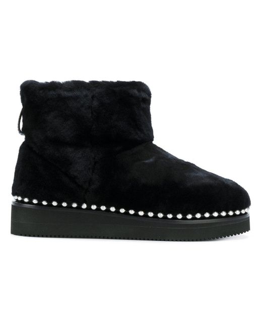 Alexander Wang Black Fur Boots With Studded Trim