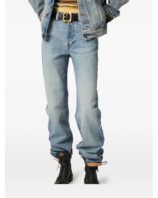 Miu Miu Blue Logo-Embroidered Jeans