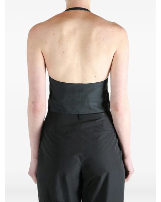 Amomento Black Halterneck Button-Up Top