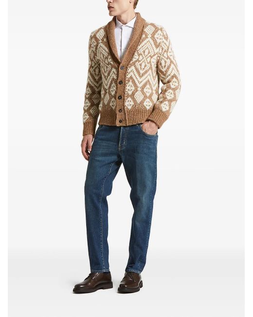 Peserico Blue Shawl-Collar Patterned Cardigan for men