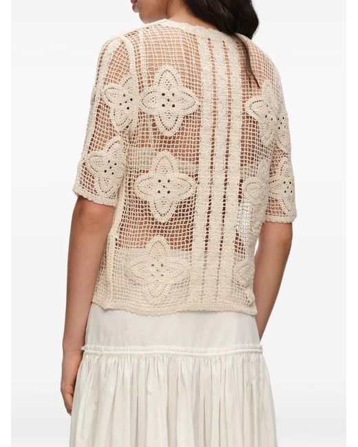Bimba Y Lola Natural Sand Openwork Knit Cardigan