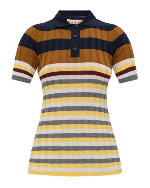 Marni Geribbeld Wollen Poloshirt in het Yellow