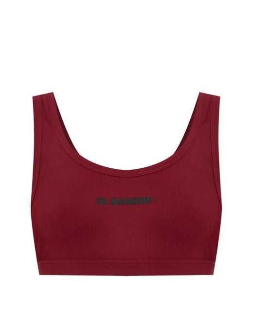 Jil Sander Red Logo-Print Scoop-Neck Bra