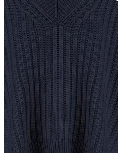 Allude Blue V-Neck Rib-Knit Sweater