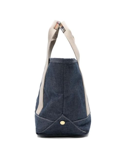 Barbour Blue Mini Mya Tartan-Detail Denim Tote Bag