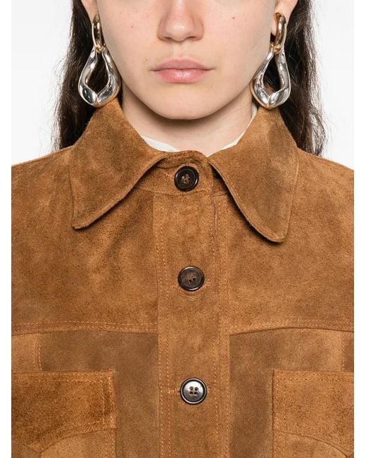 Blanca Vita Brown Pocket Button Leather Jacket