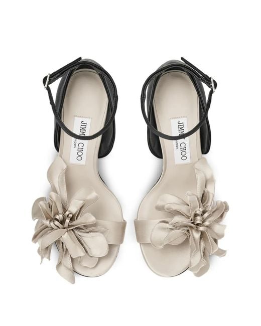 Jimmy Choo White Coko Flower-Embellished Ankle-Strap Sandals