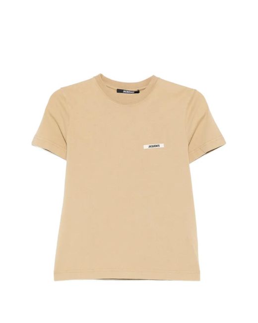 Jacquemus Top Met Logo Patch Korte Mouwen in het Natural