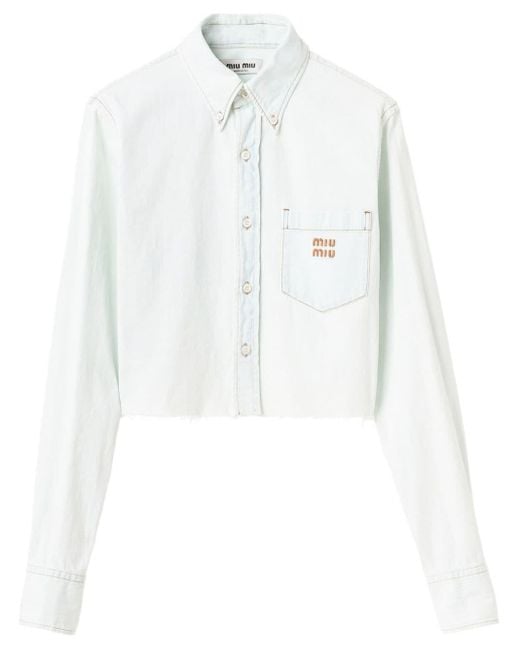 Camicia denim con ricamo di Miu Miu in White