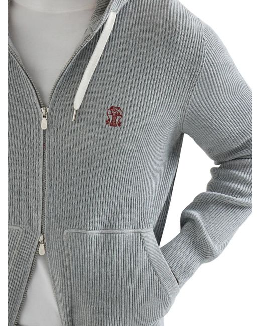 Brunello Cucinelli Gray Cotton Zip-Up Hoodie for men