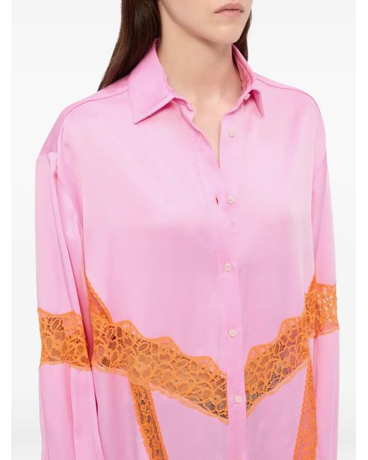 MSGM Pink Lace Panel Shirt