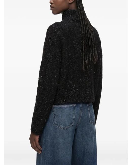 Karl Lagerfeld Black Half-Zip Fluffy-Knit Sweater