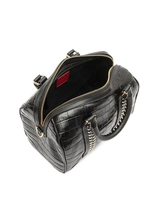 Isla Black Maia Bowling Croc-Embossed Top Handle Shoulder Bag