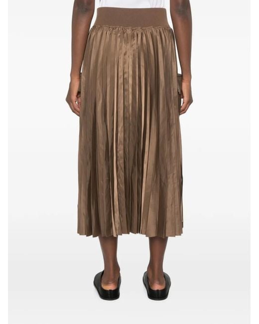 Sacai Brown Pleated Midi Skirt