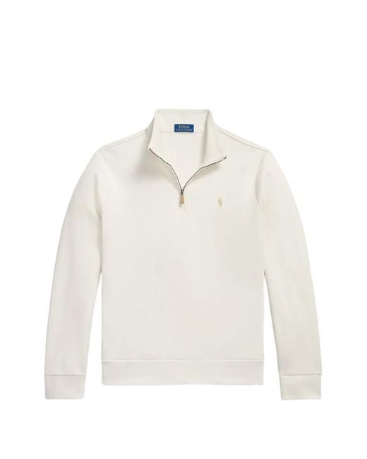 Polo Ralph Lauren White Quarter-Zip Logo-Embroidered Sweater for men
