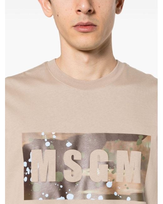 MSGM Natural Logo-stamp Cotton T-shirt for men