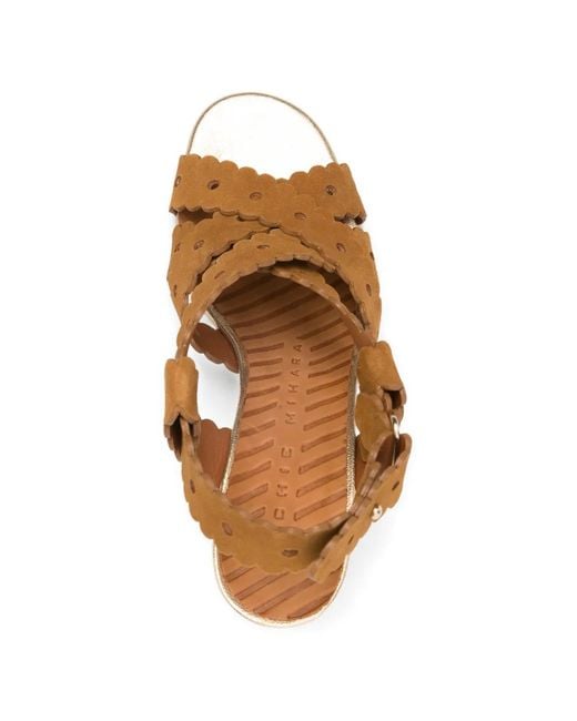 Chie Mihara Brown Scalloped Biby Sandals