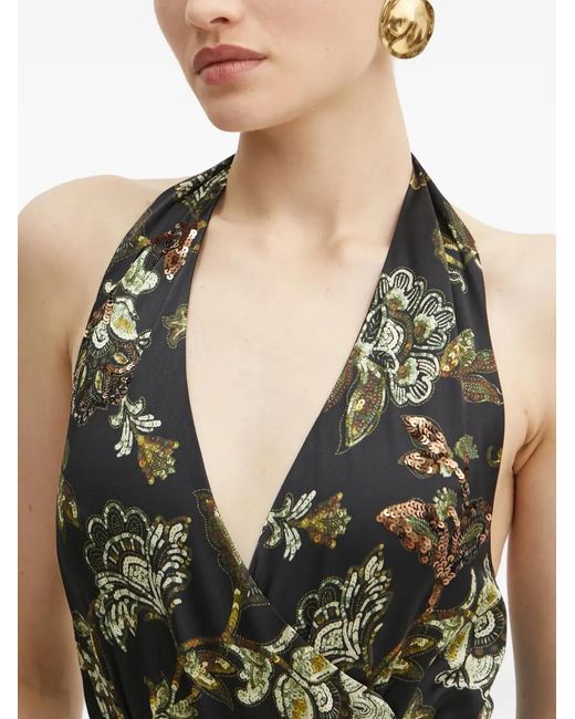 MARCIANO BY GUESS Black Guilded Floral-Sequin Bodysuit
